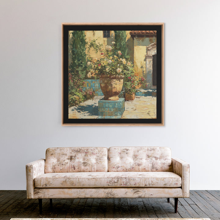Italian Villa Garden Urn Canvas Print, Italian Villa Art, Landscape Art, Living Room Decor, Watercolor Art, Villa, IVA-1x1-54