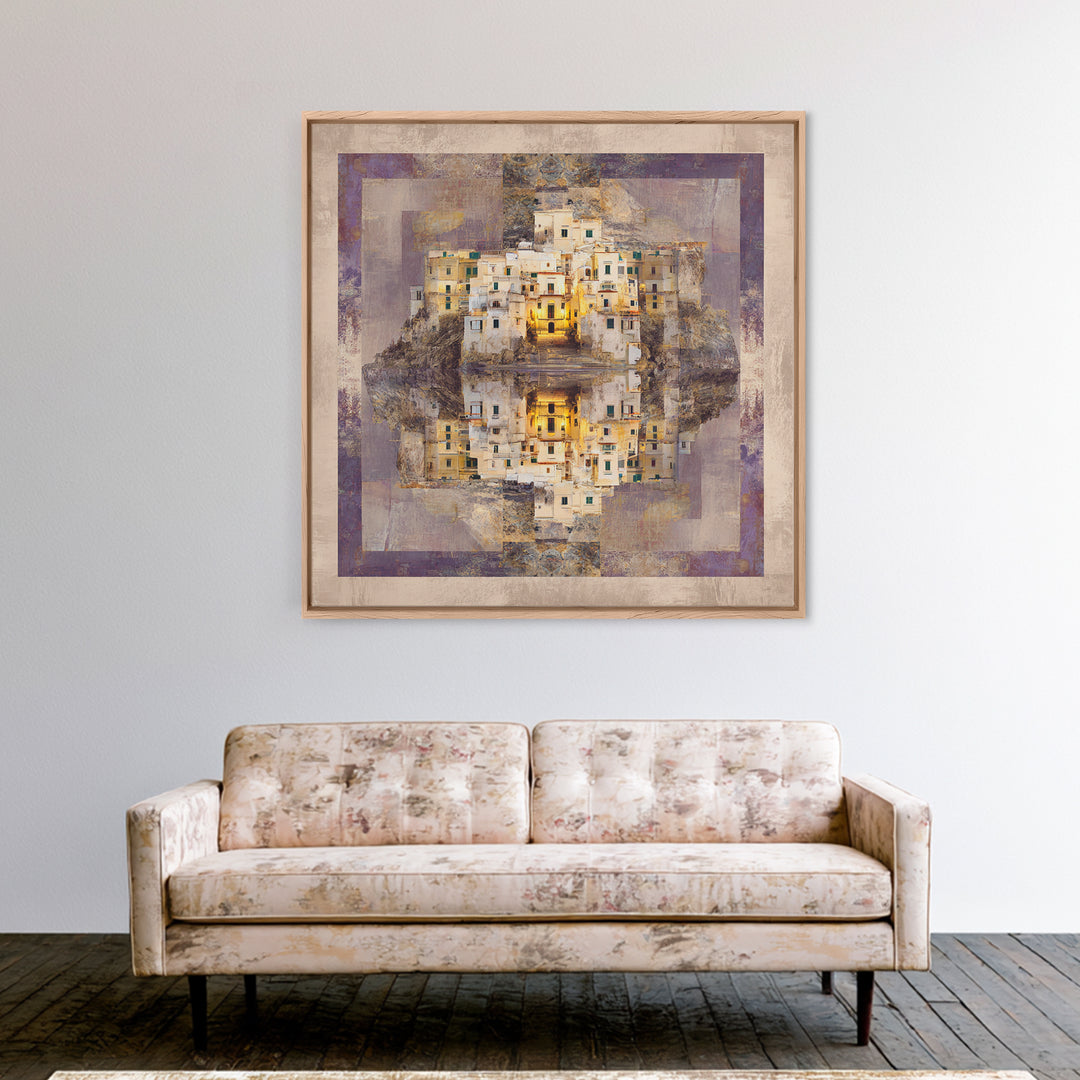 Amalfi Coast Cliffs Framed Canvas Print, Italian Villa Art, Colorful Wall Art, Living Room Decor, Oil Painting, Villa, IVA-1x1-61