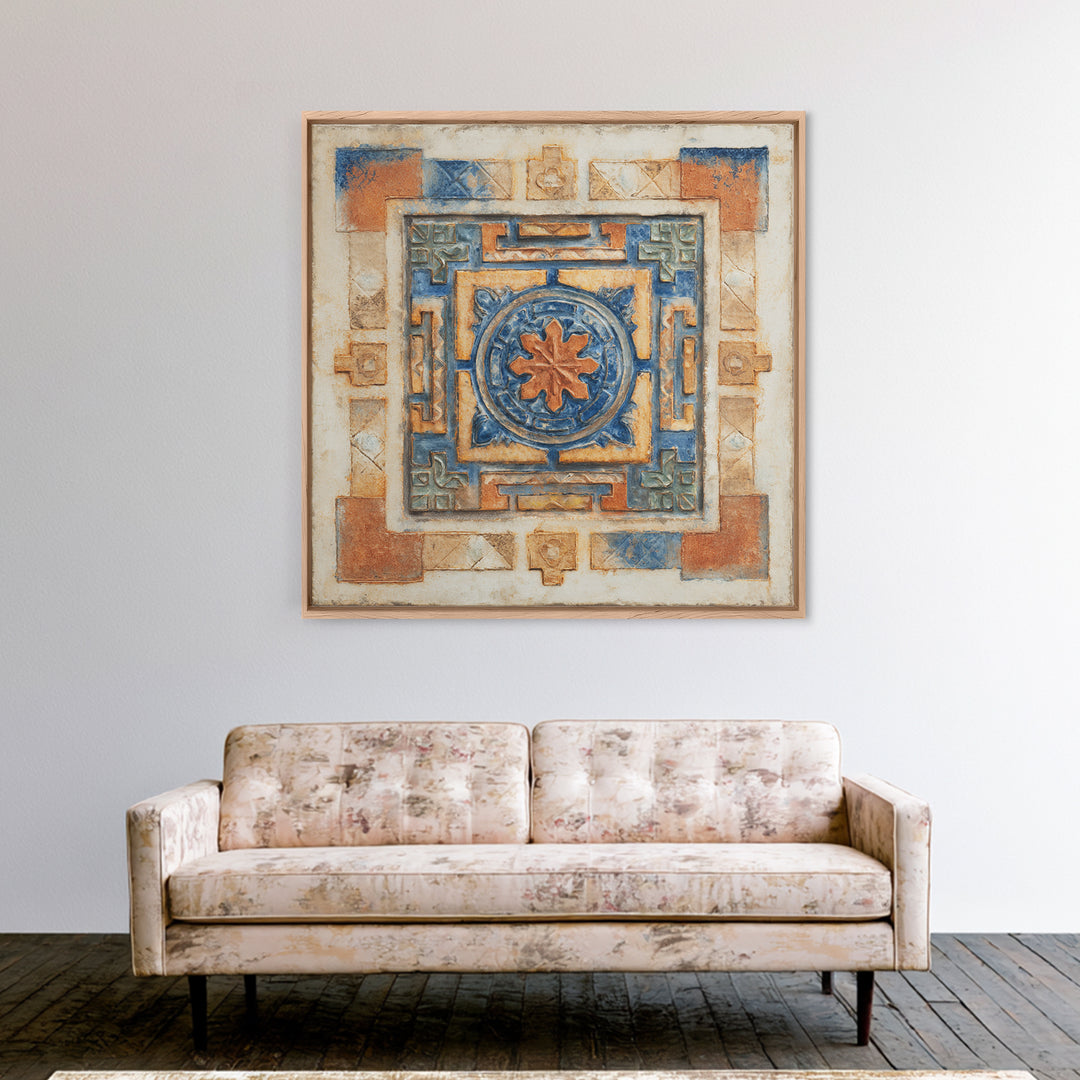 Italian Tile Pattern Framed Canvas Print, Italian Villa Art, Digital Download Art, Living Room Decor, Fine Art, Villa, IVA-1x1-65