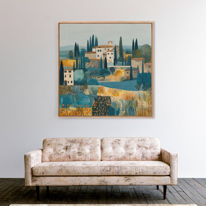 Tuscan Hillside with Cypress Trees and Golden Canvas Print, Italian Villa Art, Digital Art Print, Living Room Decor, Villa, IVA-1x1-73