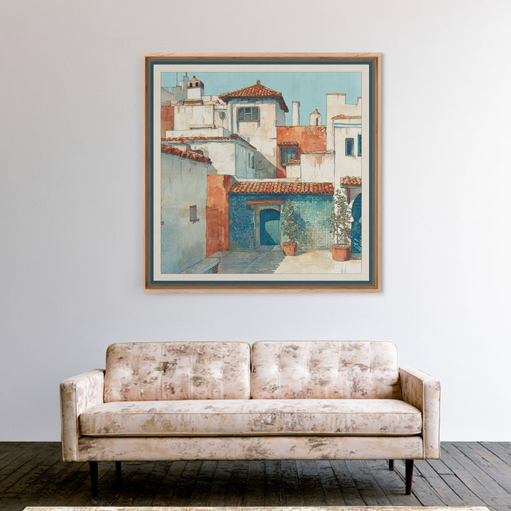 Terracotta Rooftops Against Pale Sky Canvas Print, Italian Villa Art, Neutral Wall Art, Living Room Decor, Fine Art, Villa, IVA-1x1-76