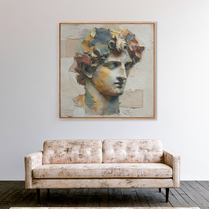 Classic Roman Statue Bust Framed Canvas Print, Italian Villa Art, Landscape Print, Living Room Decor, Abstract Art, Villa, IVA-1x1-84