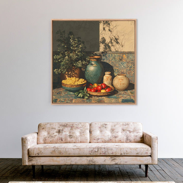 Pasta Herbs and Tomatoes Still Life Canvas Print, Italian Villa Art, Wall Decor, Living Room Decor, Fine Art, Villa, IVA-1x1-91