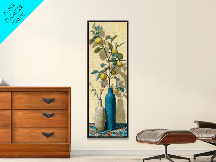 Lemon Branch in Blue Ceramic Vase Canvas Print, Italian Villa Art, Gallery Wall, Living Room Decor, Fine Art, Villa, Home Decor, IVA-1x3-14