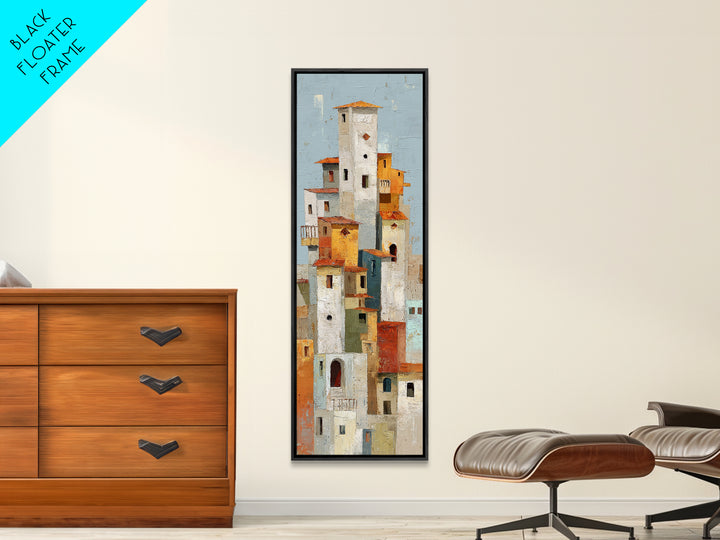 Terracotta Rooftops Against Pale Sky Canvas Print, Italian Villa Art, Living Room Art, Living Room Decor, Watercolor Art, Villa, IVA-1x3-16