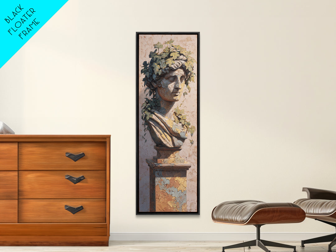 Classic Roman Statue Bust Framed Canvas Print, Italian Villa Art, Travel Poster, Living Room Decor, Villa, Fine Art Print, IVA-1x3-24