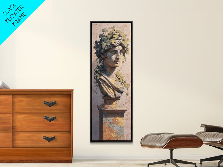 Classic Roman Statue Bust Framed Canvas Print, Italian Villa Art, Travel Poster, Living Room Decor, Villa, Fine Art Print, IVA-1x3-24