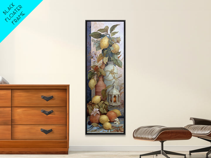 Coastal Lemons and Striped Cloth Arrangement Framed Canvas Print, Italian Villa Art, Landscape Print, Living Room Decor, Villa, IVA-1x3-36