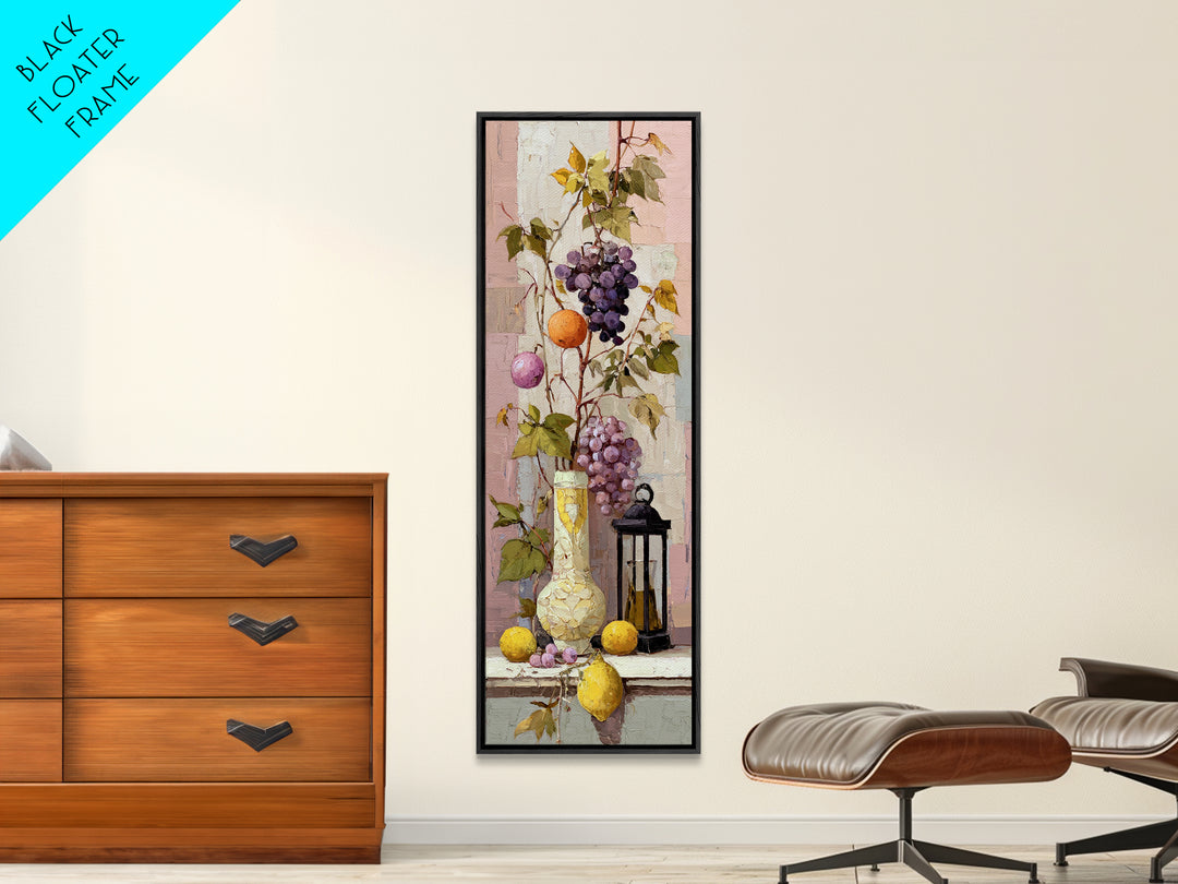 Grapevine and Wine Still Life on Linen Canvas Print, Italian Villa Art, Wall Decor, Living Room Decor, Abstract Art, Villa, IVA-1x3-43