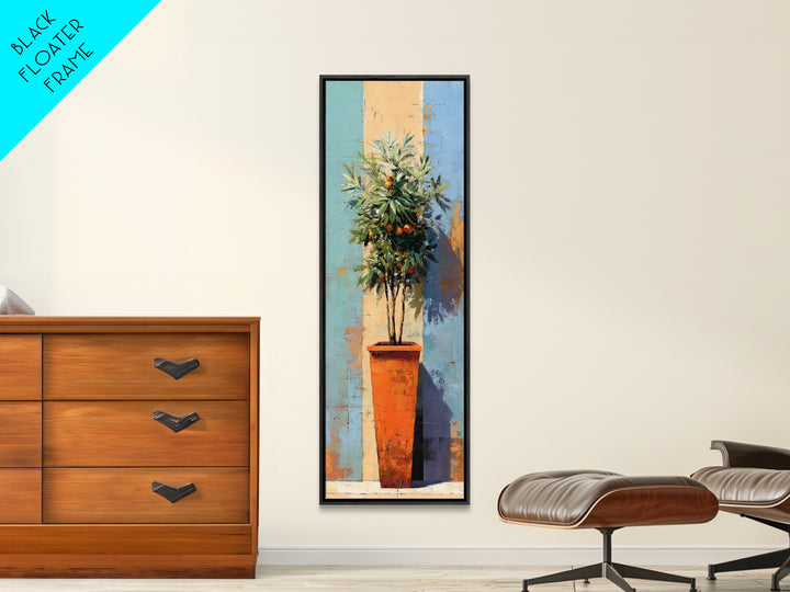 Orange Tree in a Courtyard Planter Framed Canvas Print, Italian Villa Art, Digital Download Art, Living Room Decor, Villa, IVA-1x3-50
