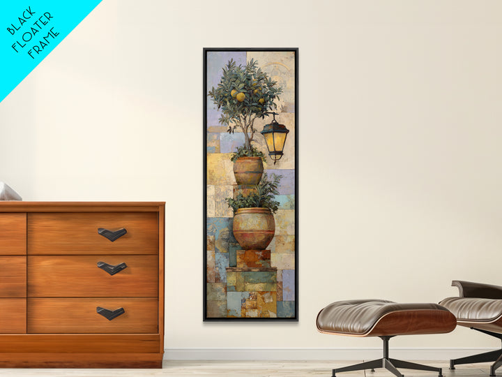 Terra Cotta Pot Framed Canvas Print, Italian Villa Art, Farmhouse Wall Art, Living Room Decor, Watercolor Art, Villa, IVA-1x3-58
