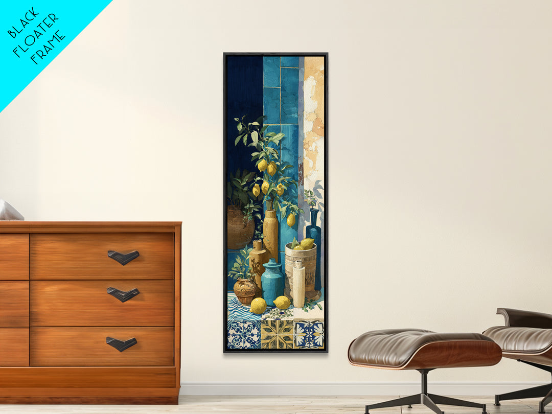 Coastal Lemons and Striped Cloth Arrangement Canvas Print, Italian Villa Art, Gallery Decor, Living Room Decor, Abstract Art, IVA-1x3-60
