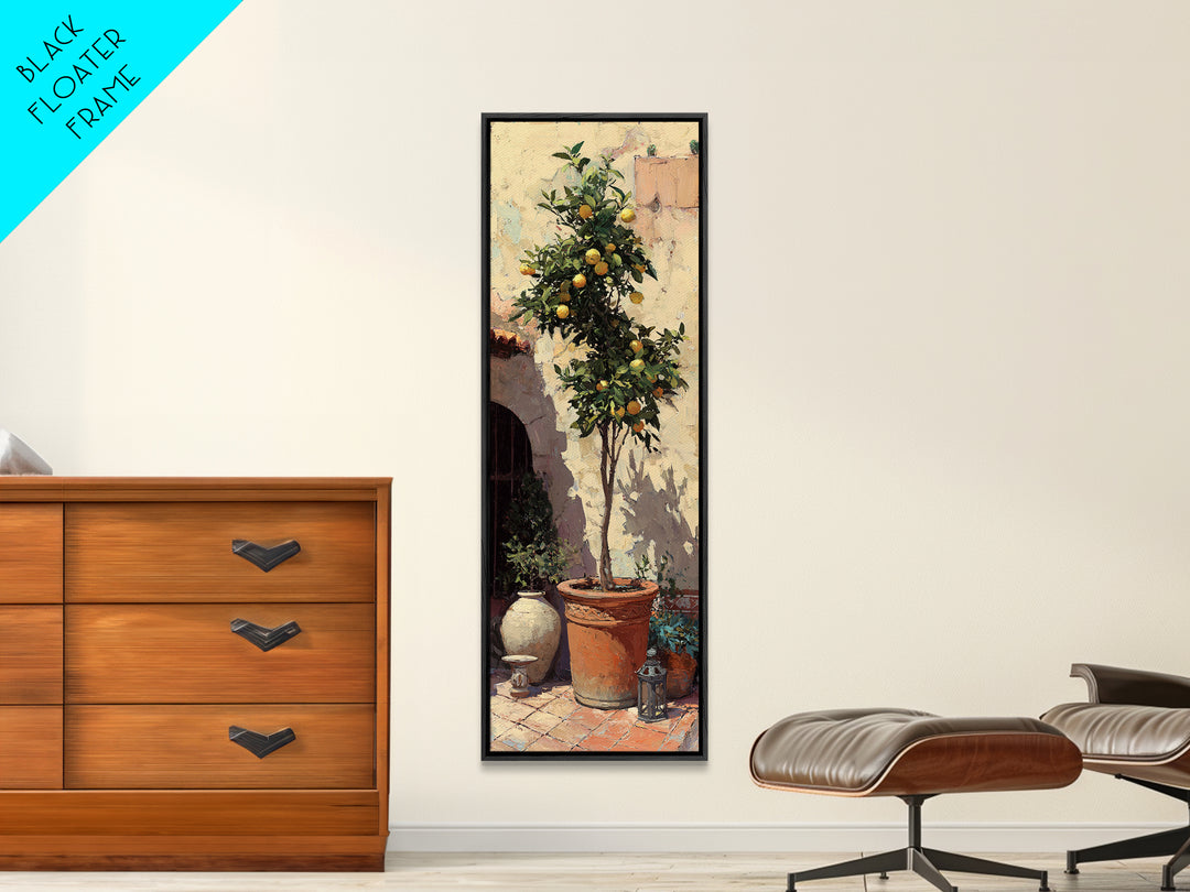 Orange Tree in a Courtyard Planter Framed Canvas Print, Italian Villa Art, Digital Download Art, Living Room Decor, Villa, IVA-1x3-74