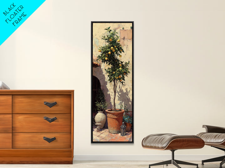 Orange Tree in a Courtyard Planter Framed Canvas Print, Italian Villa Art, Digital Download Art, Living Room Decor, Villa, IVA-1x3-74