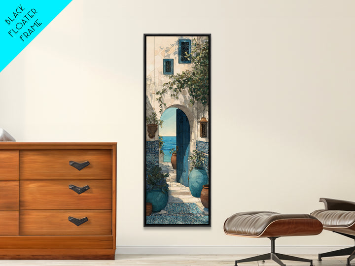 Mediterranean Arch Framing Blue Sea Framed Canvas Print, Italian Villa Art, Contemporary Art, Living Room Decor, Villa, IVA-1x3-92