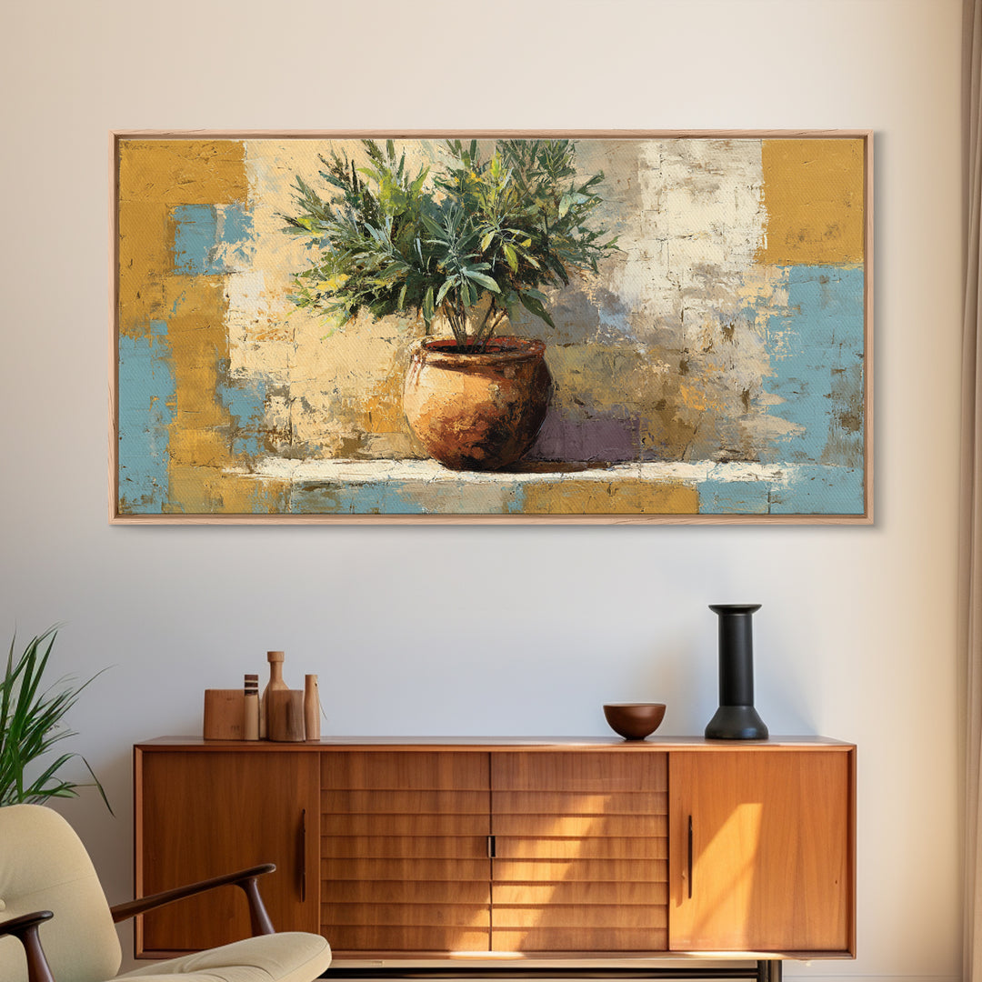 Terra Cotta Pot Framed Canvas Print, Italian Villa Art, Digital Art Print, Living Room Decor, Fine Art, Villa, Luxury Decor, IVA-2x1-18