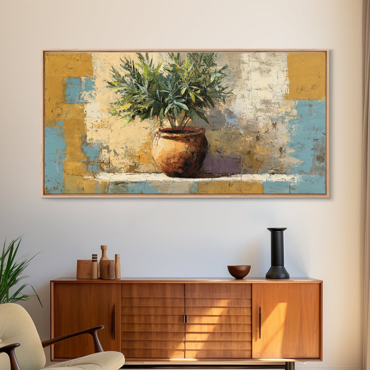 Terra Cotta Pot Framed Canvas Print, Italian Villa Art, Digital Art Print, Living Room Decor, Fine Art, Villa, Luxury Decor, IVA-2x1-18