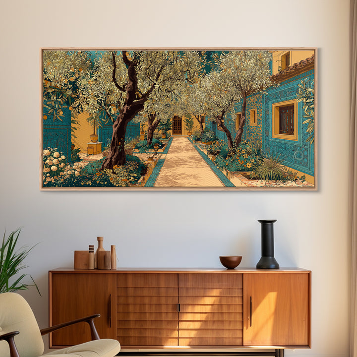 Olive Grove Path Framed Canvas Print, Italian Villa Art, Printable Wall Art, Living Room Decor, Watercolor Art, Villa, IVA-2x1-23