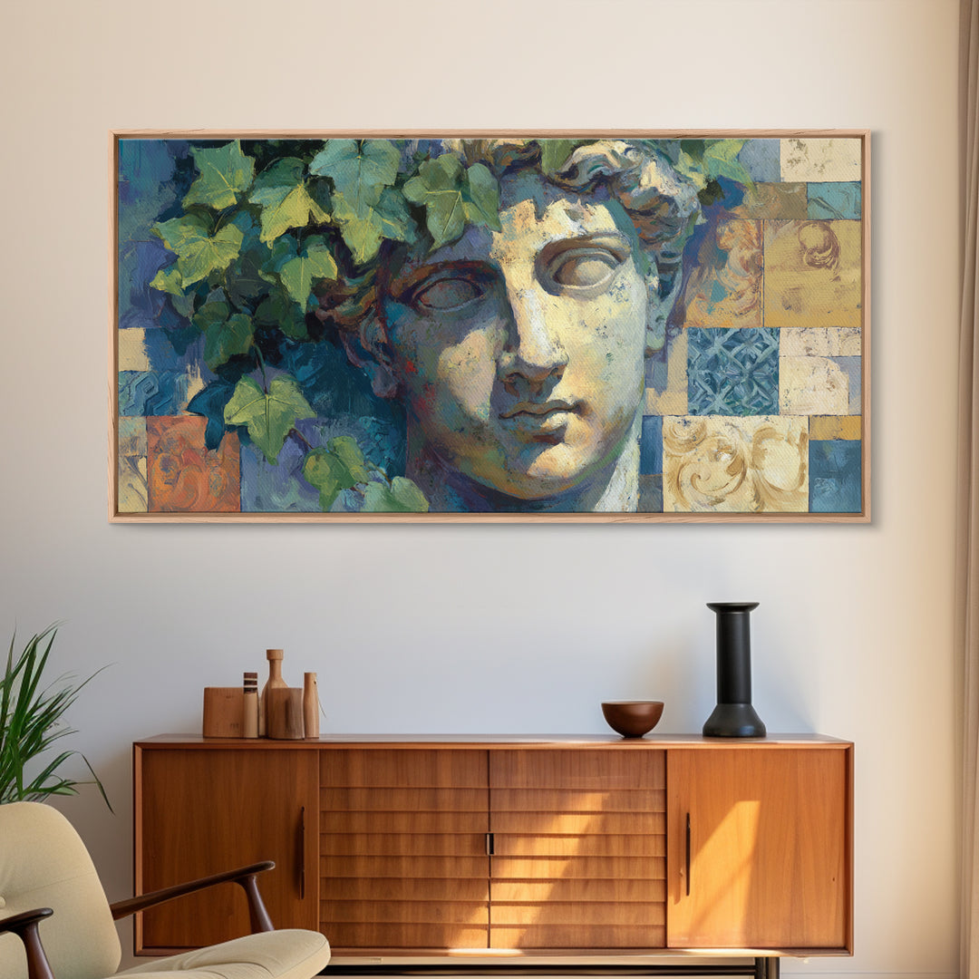 Classic Roman Statue Bust Canvas Print, Italian Villa Art, Living Room Decor, Oil Painting, Villa, Bedroom Wall Art, IVA-2x1-32