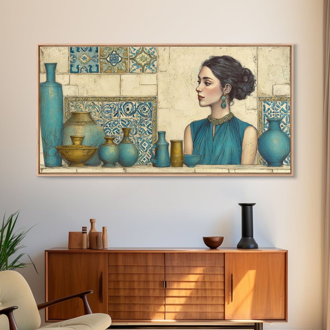 Renaissance Inspired Portrait with Modern Softness Canvas Print, Italian Villa Art, Landscape Print, Living Room Decor, Villa, IVA-2x1-38