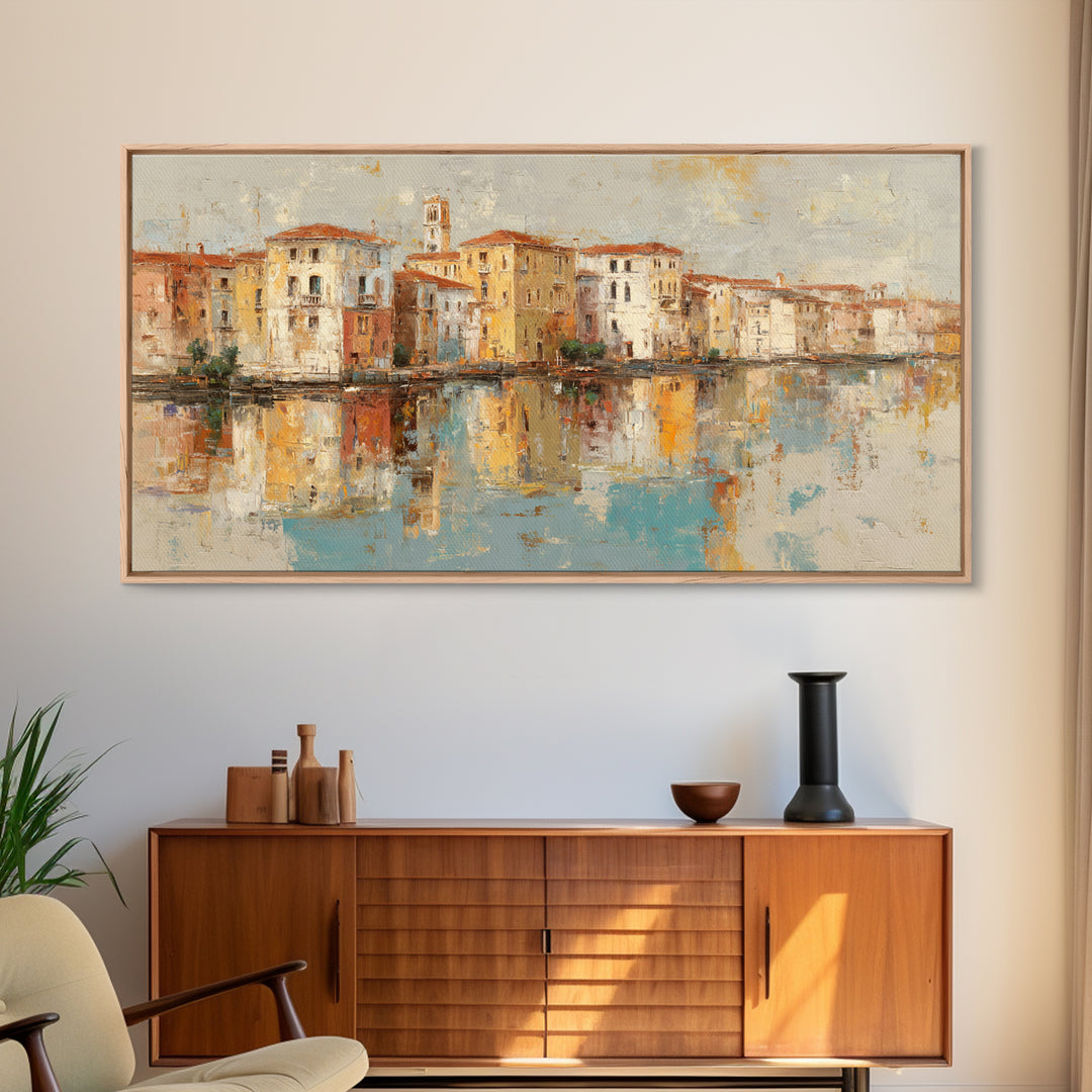 Venetian Canal Reflection Without City Crowd Canvas Print, Italian Villa Art, Contemporary Art, Living Room Decor, Villa, IVA-2x1-40