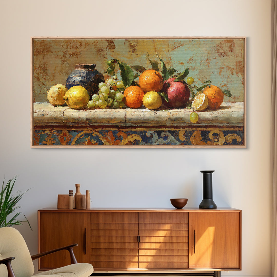 Marble Fruit Still Life Framed Canvas Print, Italian Villa Art, Contemporary Art, Living Room Decor, Fine Art, Villa, IVA-2x1-43
