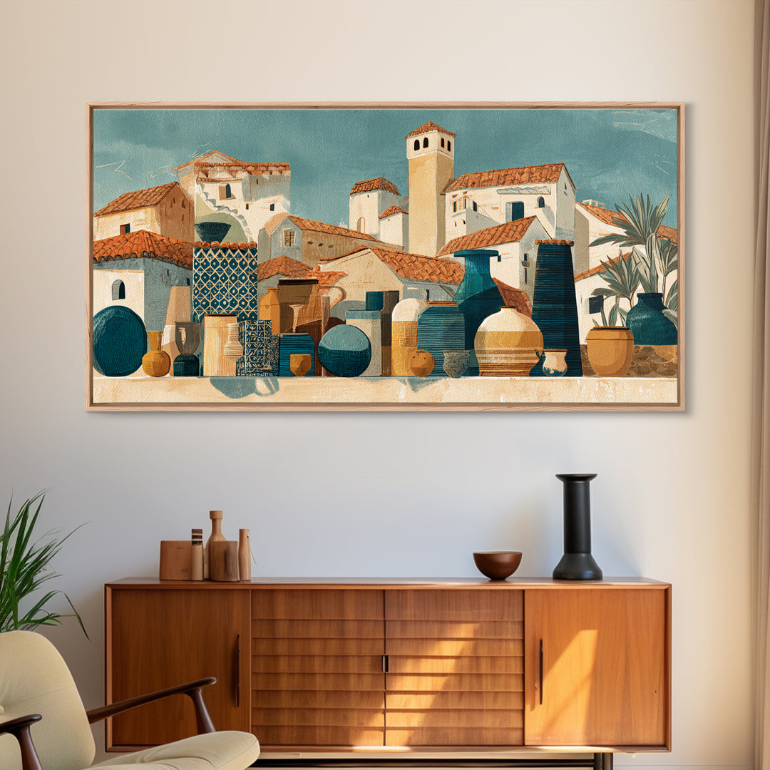 Terracotta Rooftops Against Pale Sky Canvas Print, Italian Villa Art, Wall Art Prints, Living Room Decor, Fine Art, Villa, IVA-2x1-48