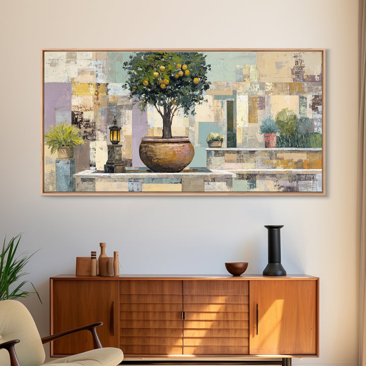 Orange Tree in a Courtyard Planter Canvas Print, Italian Villa Art, Statement Artwork, Living Room Decor, Fine Art, Villa, IVA-2x1-58