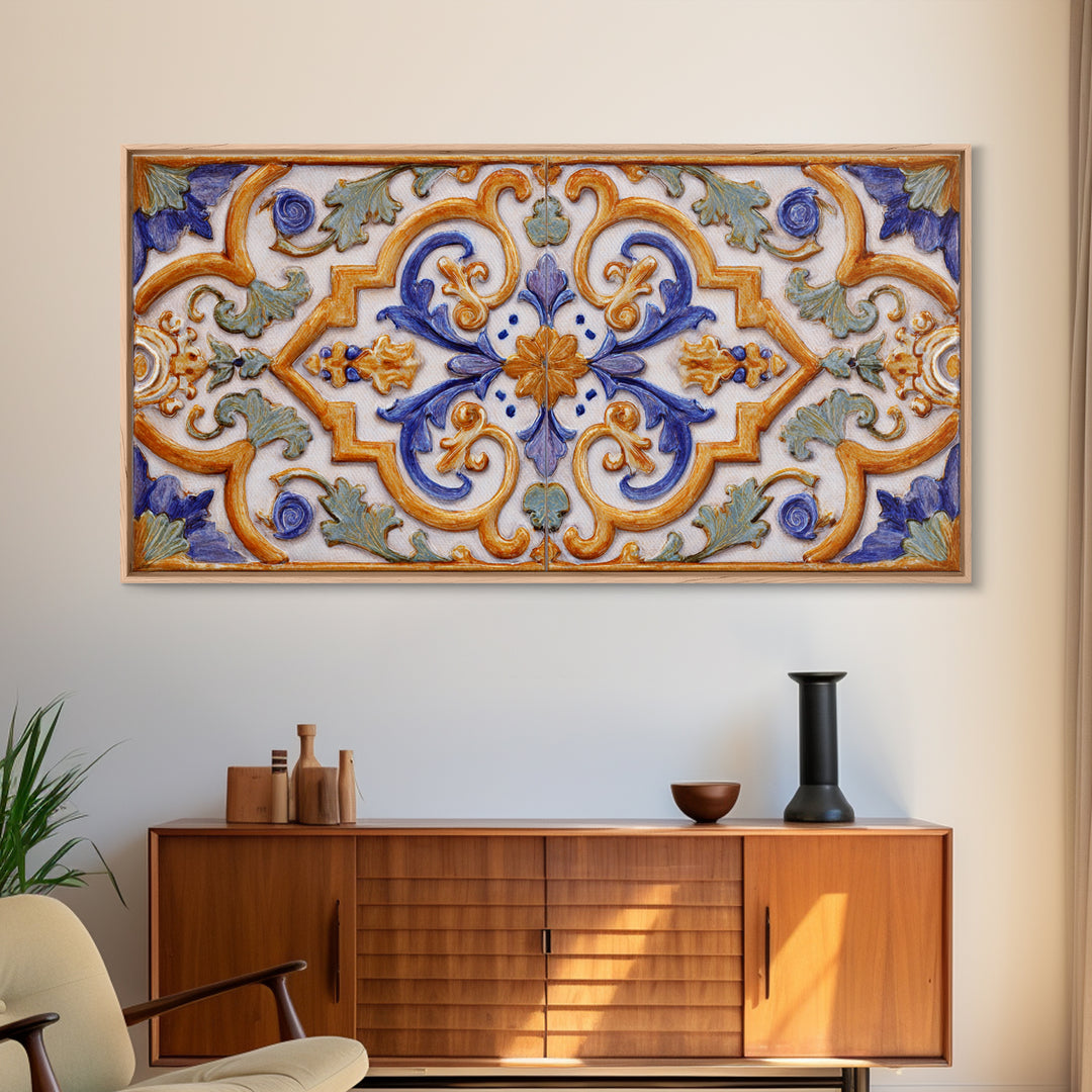 Italian Tile Pattern Canvas Print, Italian Villa Art, Statement Artwork, Living Room Decor, Fine Art, Villa, Oil Painting, IVA-2x1-61