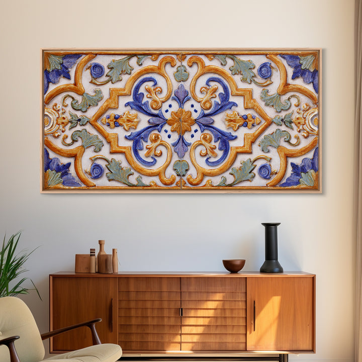 Italian Tile Pattern Canvas Print, Italian Villa Art, Statement Artwork, Living Room Decor, Fine Art, Villa, Oil Painting, IVA-2x1-61
