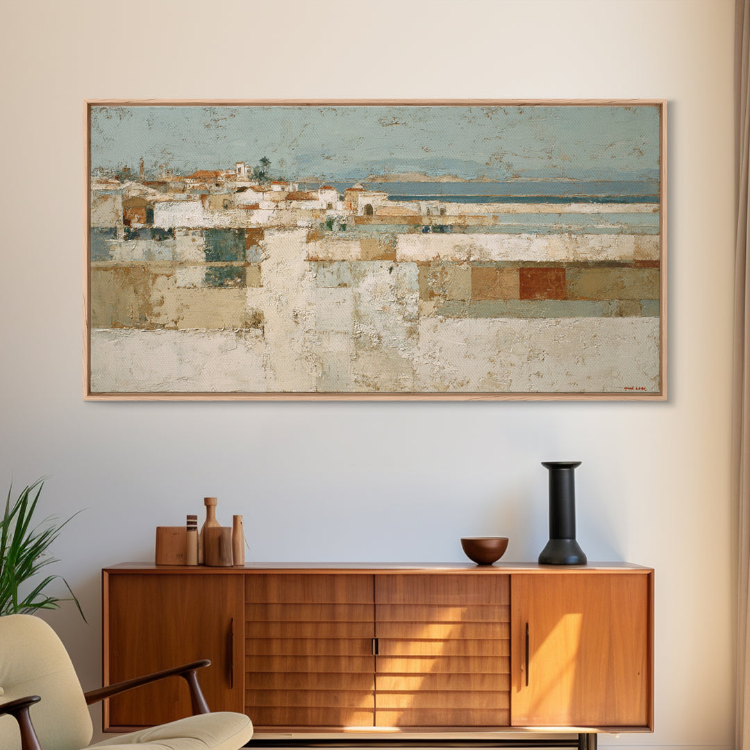 Terracotta Rooftops Against Pale Sky Framed Canvas Print, Italian Villa Art, Printable Art, Living Room Decor, Fine Art, Villa, IVA-2x1-72