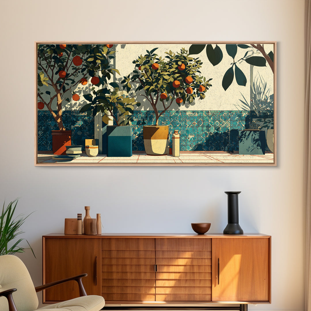 Orange Tree in a Courtyard Planter Canvas Print, Italian Villa Art, Statement Artwork, Living Room Decor, Fine Art, Villa, IVA-2x1-82