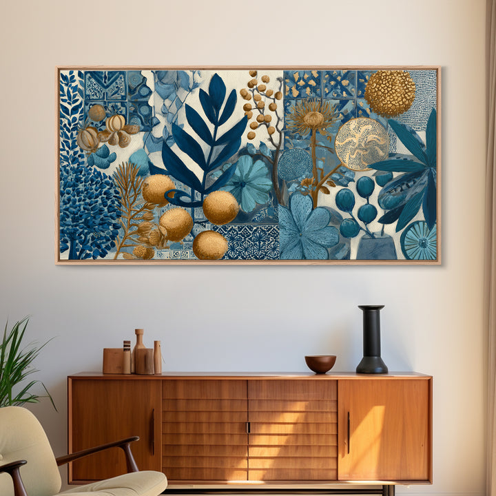 Italian Tile Pattern Framed Canvas Print, Italian Villa Art, Textured Painting, Living Room Decor, Villa, Living Room Wall Art, IVA-2x1-85