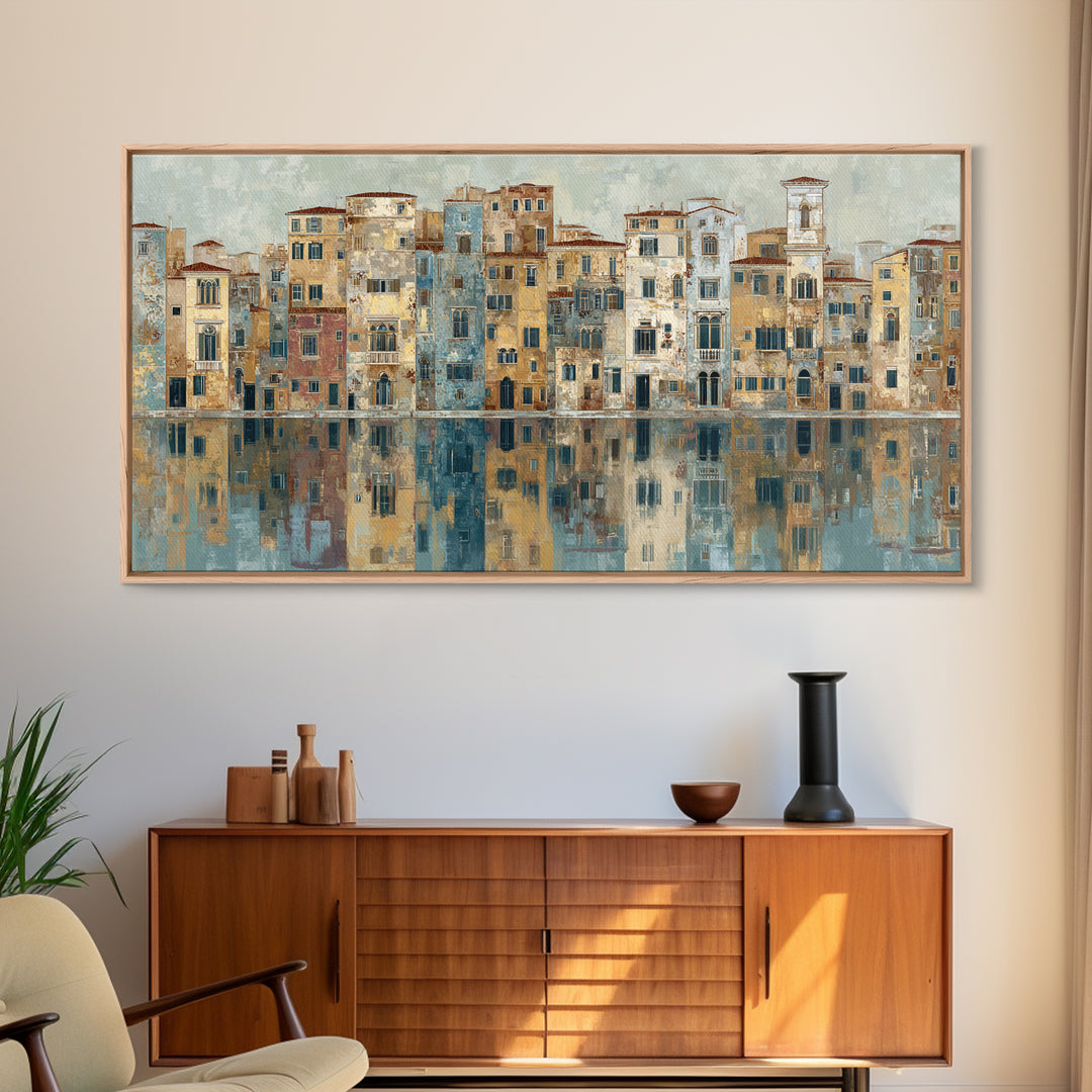 Venetian Canal Reflection Without City Crowd Canvas Print, Italian Villa Art, Bedroom Wall Art, Living Room Decor, Villa, IVA-2x1-88