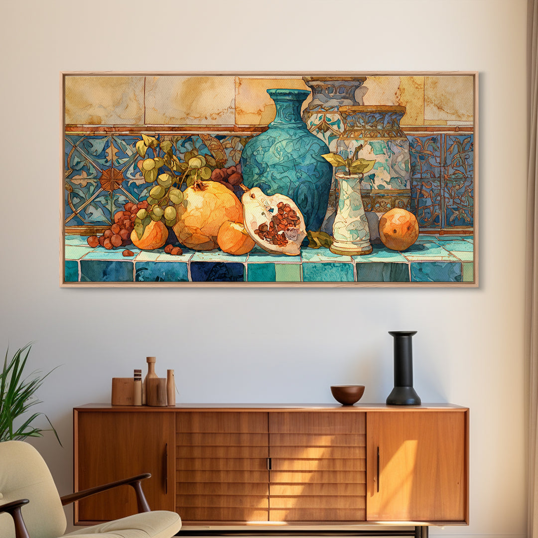 Marble Fruit Still Life Framed Canvas Print, Italian Villa Art, Contemporary Art, Living Room Decor, Fine Art, Villa, IVA-2x1-91