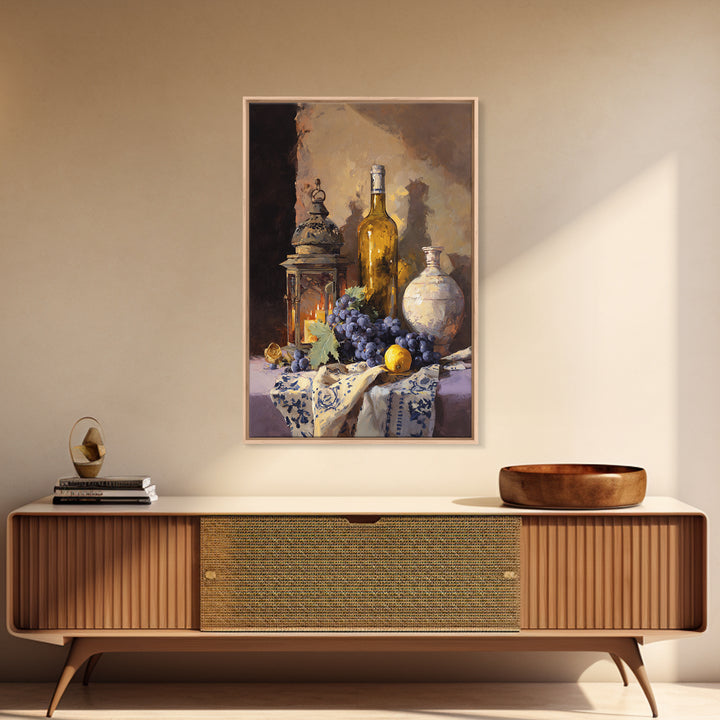 Grapevine and Wine Still Life on Linen Canvas Print, Italian Villa Art, Living Room Wall Art, Living Room Decor, Villa, IVA-2x3-15