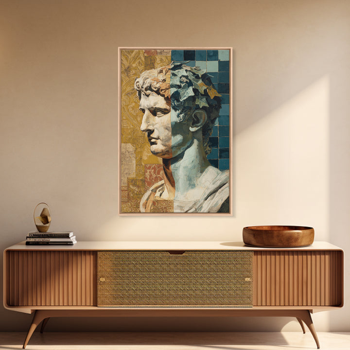 Classic Roman Statue Bust Framed Canvas Print, Italian Villa Art, Modern Decor, Living Room Decor, Oil Painting, Villa, IVA-2x3-20