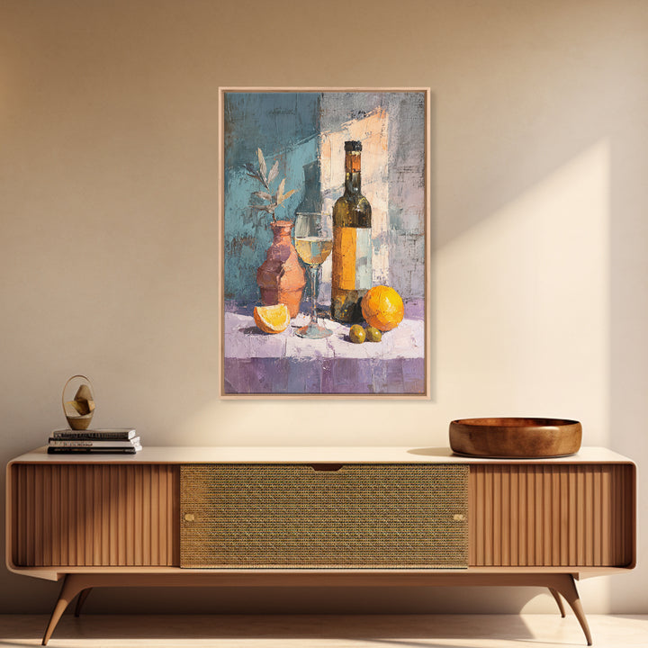 White Wine and Olives Still Life Framed Canvas Print, Italian Villa Art, Printable Art, Living Room Decor, Fine Art, Villa, IVA-2x3-24