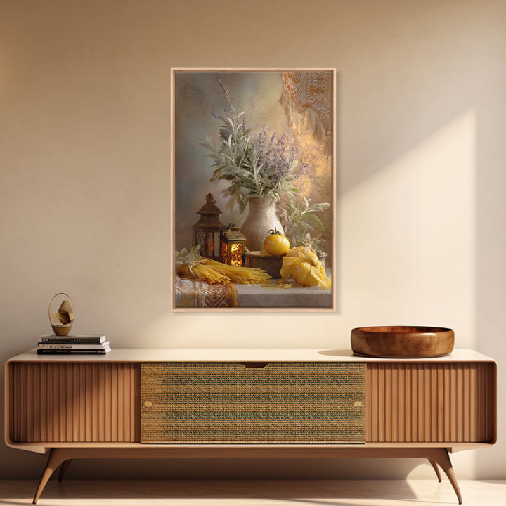 Pasta Herbs and Tomatoes Still Life Canvas Print, Italian Villa Art, Coastal Wall Art, Living Room Decor, Watercolor Art, Villa, IVA-2x3-27