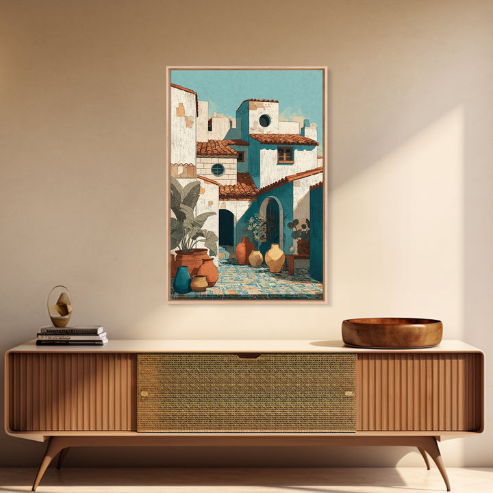 Terracotta Rooftops Against Pale Sky Framed Canvas Print, Italian Villa Art, Digital Wall Art, Living Room Decor, IVA-2x3-36