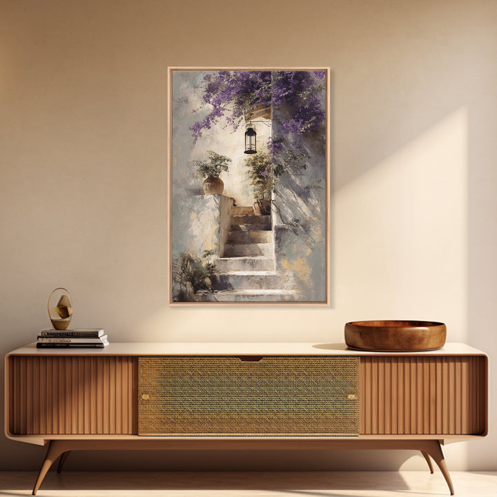 Sunlit Stone Stairway Framed Canvas Print, Italian Villa Art, Gallery Wall Set, Living Room Decor, Villa, Modern Decor, IVA-2x3-43