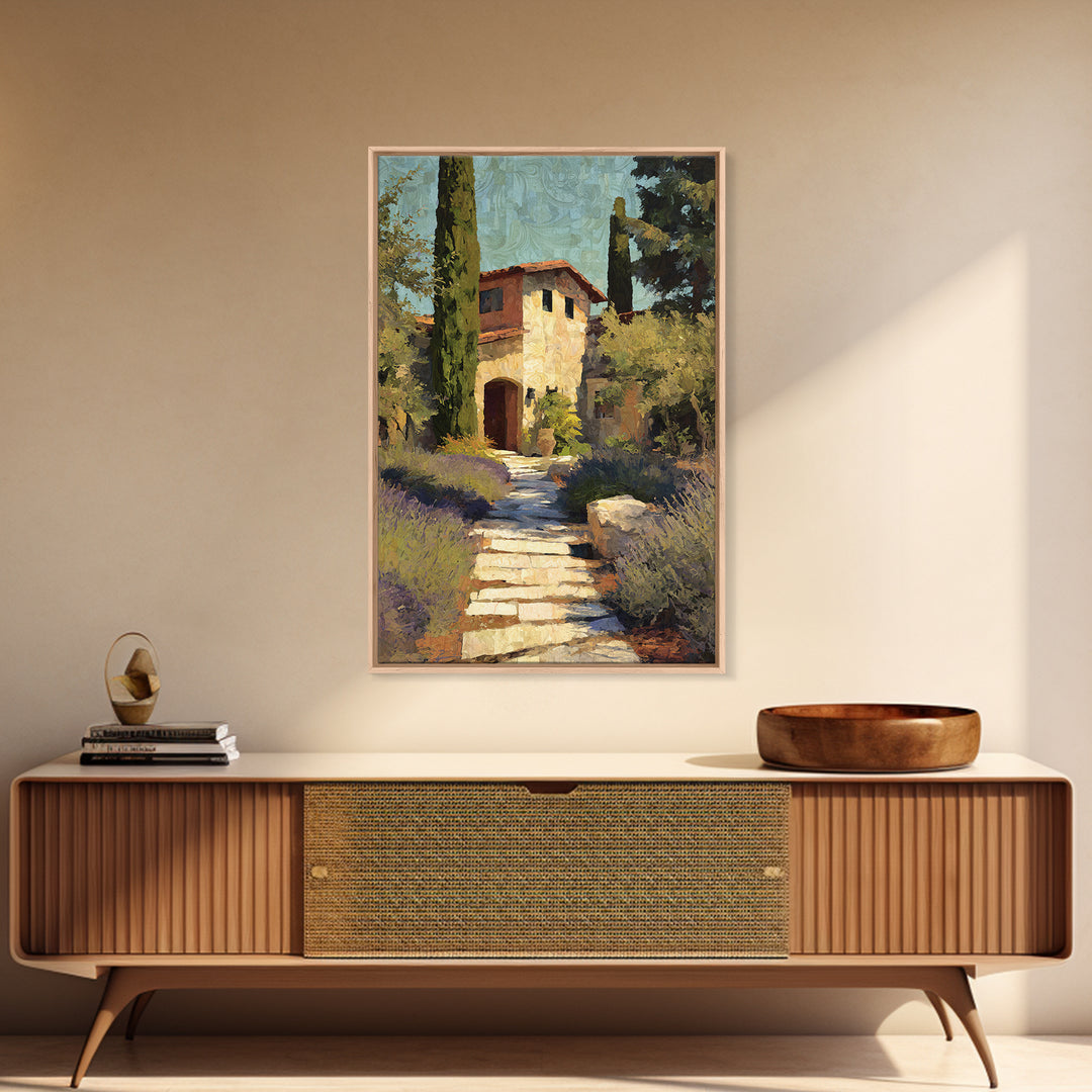 Olive Grove Path Framed Canvas Print, Italian Villa Art, Landscape Print, Living Room Decor, Oil Painting, Villa, IVA-2x3-59
