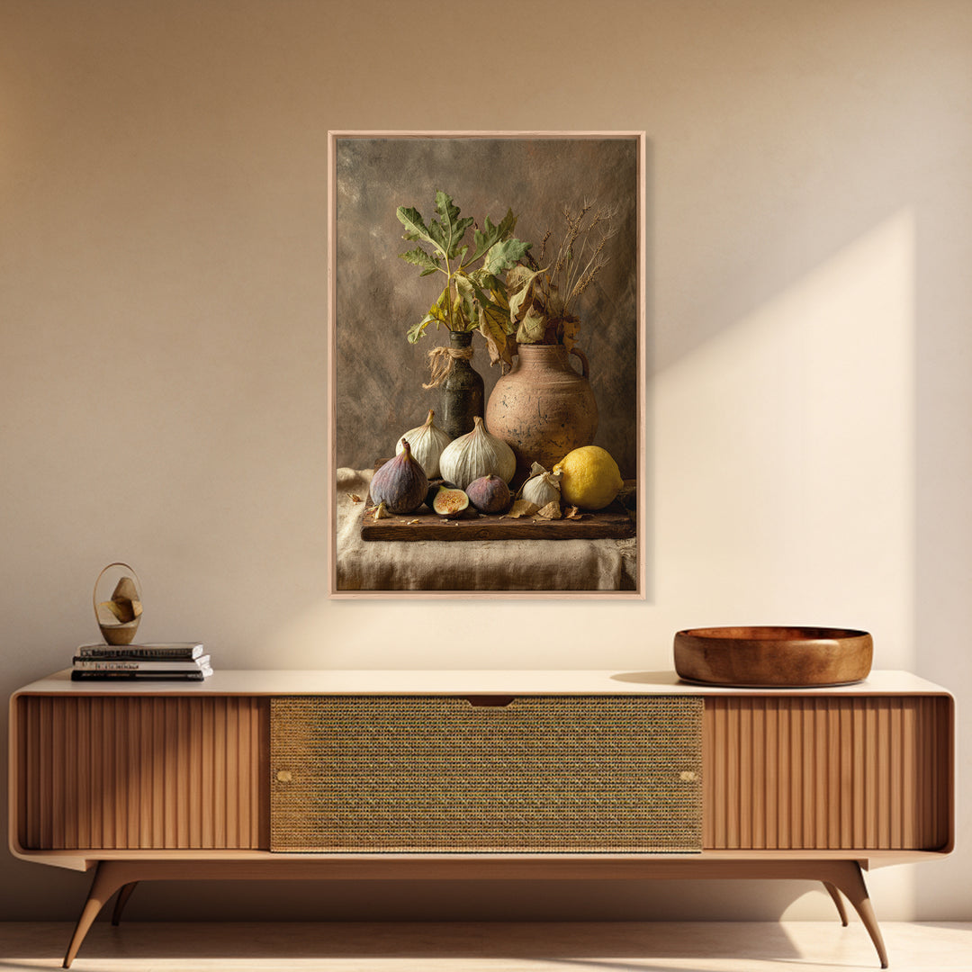 Figs and Cheese on Rustic Wooden Board Canvas Print, Italian Villa Art, Art Print, Living Room Decor, Fine Art, Villa, IVA-2x3-65