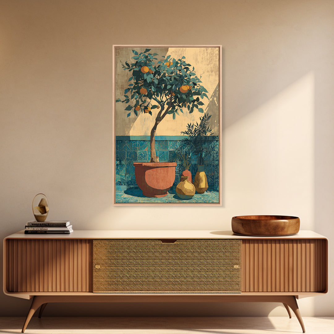 Orange Tree in a Courtyard Planter Canvas Print, Italian Villa Art, Statement Artwork, Living Room Decor, Fine Art, Villa, IVA-2x3-70