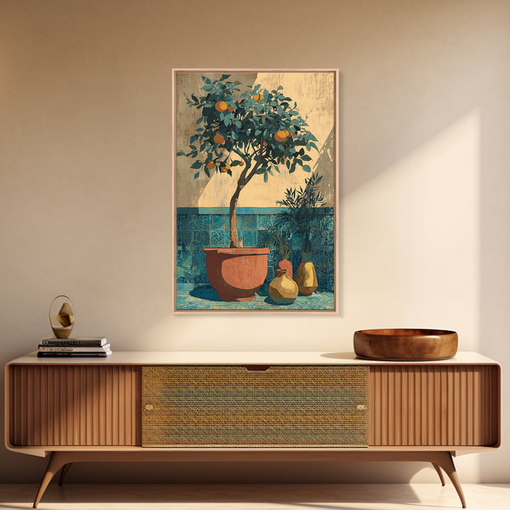Orange Tree in a Courtyard Planter Canvas Print, Italian Villa Art, Statement Artwork, Living Room Decor, Fine Art, Villa, IVA-2x3-70