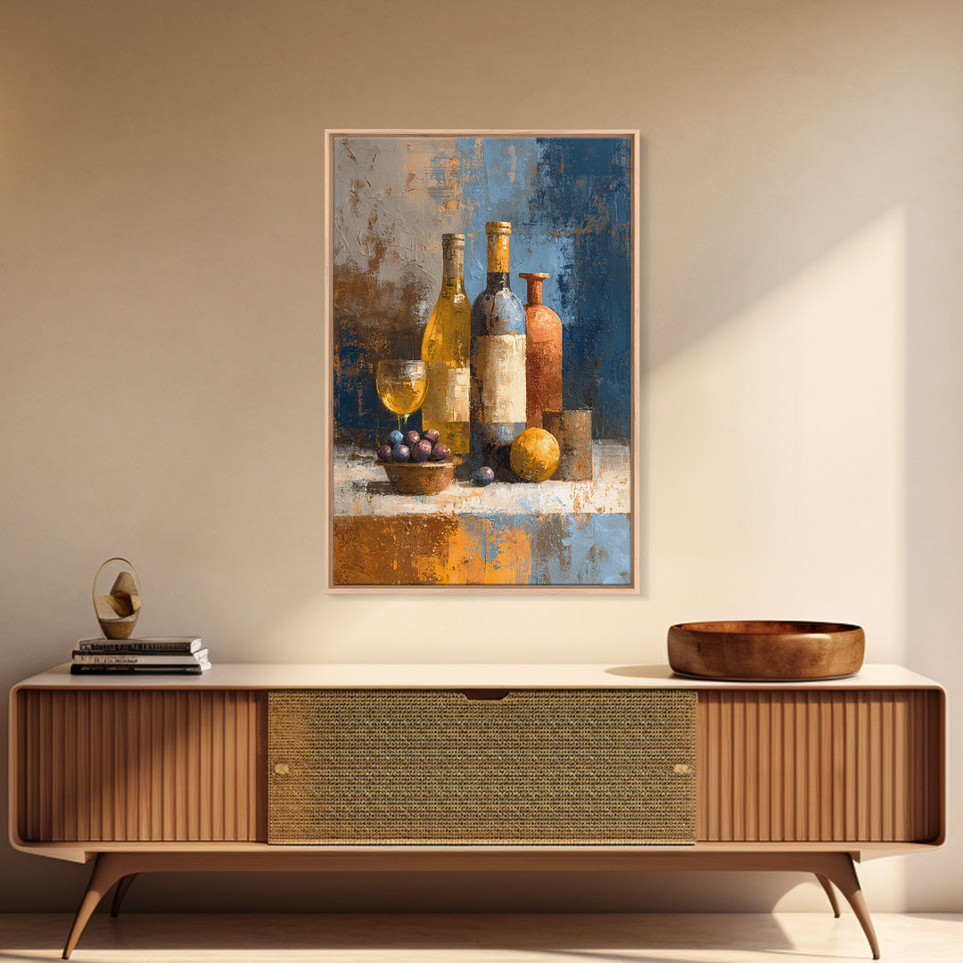 White Wine and Olives Still Life Canvas Print, Italian Villa Art, Neutral Wall Art, Living Room Decor, Oil Painting, Villa, IVA-2x3-72