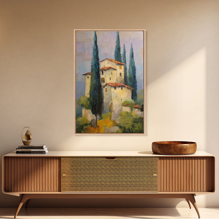 Tuscan Hillside with Cypress Trees and Golden Canvas Print, Italian Villa Art, Wall Decor, Living Room Decor, Fine Art, Villa, IVA-2x3-9