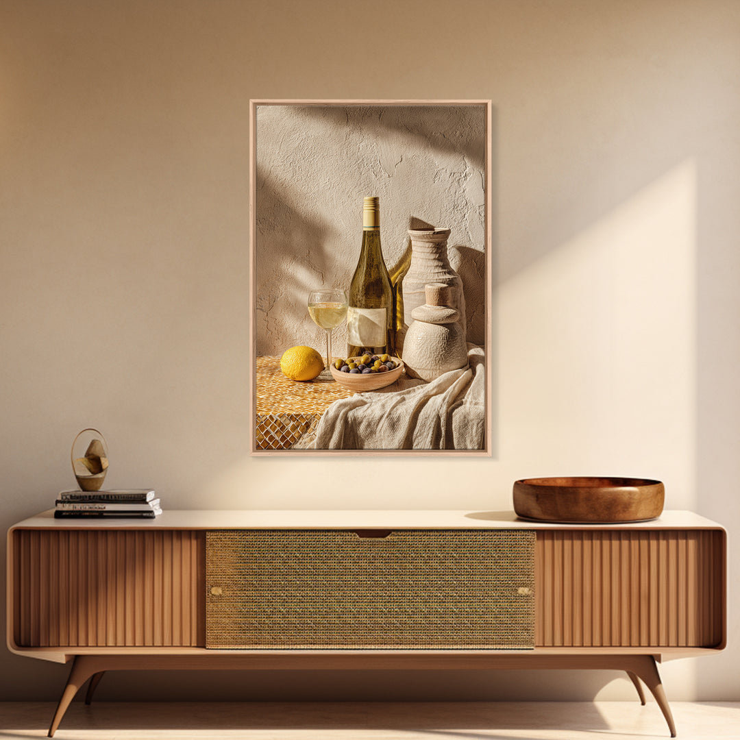 White Wine and Olives Still Life Canvas Print, Italian Villa Art, Fine Art Print, Living Room Decor, Fine Art, Villa, IVA-2x3-96
