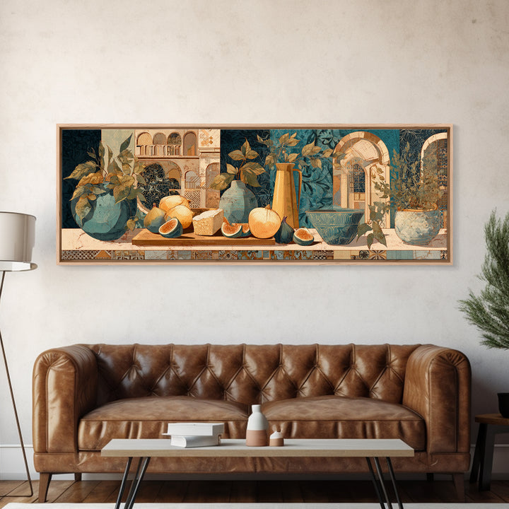 Figs and Cheese on Rustic Wooden Board Framed Canvas Print, Italian Villa Art, Printable Wall Art, Living Room Decor, Villa, IVA-3x1-1