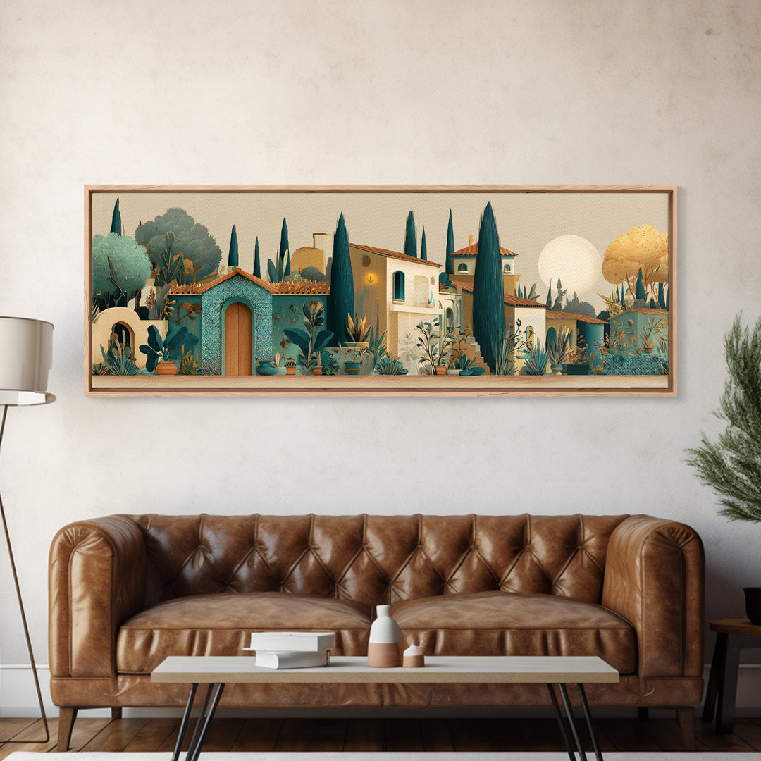 Tuscan Hillside with Cypress Trees and Golden Canvas Print, Italian Villa Art, Digital Wall Art, Living Room Decor, Villa, IVA-3x1-17